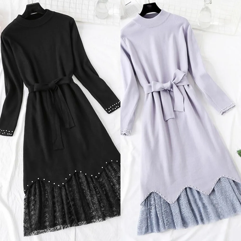 Women knitted Dress 2-piece set 2020 Autumn Winter Vintage Long sleeve Sweater pullover Sweet Lace Skirt Sweater Suits
Women knitted Dress 2-piece set 2020 Autumn Winter Vintage Long sleeve Sweater pullover Sweet Lace Skirt Sweater Suits