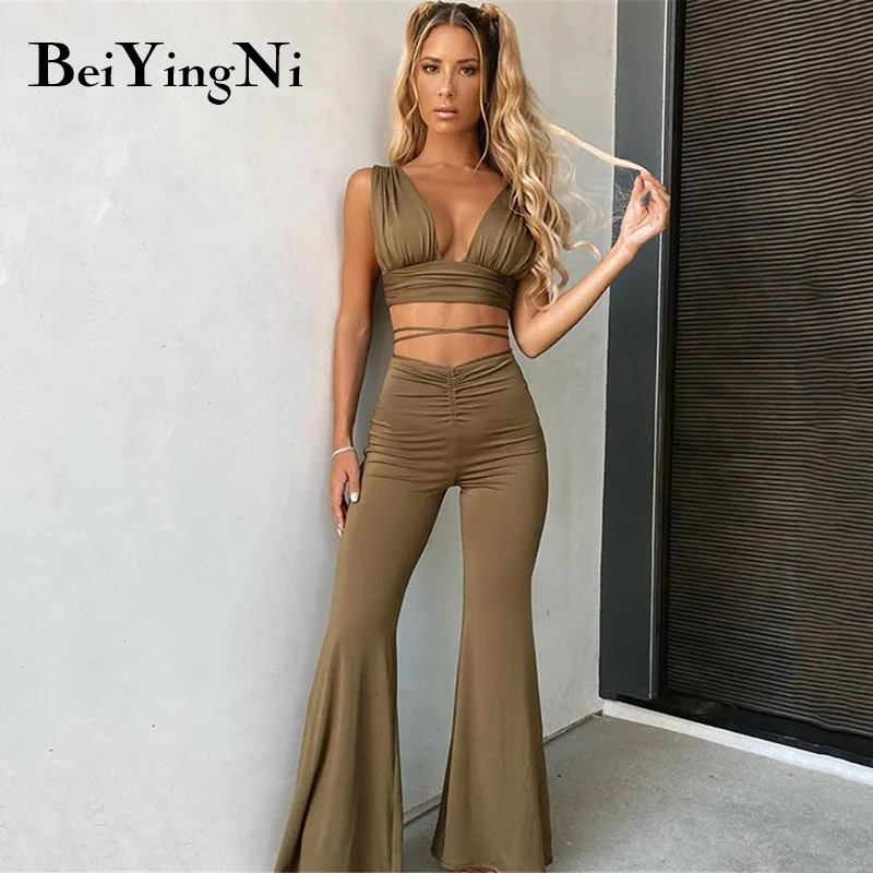 Beiyingni Women's Two Piece Set V-neck Sleeveless Folds Backless Top + High Waist Lace-up Pants Slim Casual Vintage Female Suit
Beiyingni Women's Two Piece Set V-neck Sleeveless Folds Backless Top + High Waist Lace-up Pants Slim Casual Vintage Female Suit
