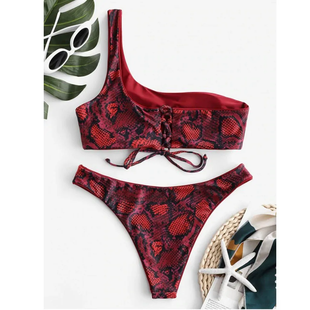 Snakeskin Pattern One Shoulder Bikini Women's Swimwear Two Piece Print Sexy Split Bikini Swimsuit Beachwear Biquinis Feminino
Snakeskin Pattern One Shoulder Bikini Women's Swimwear Two Piece Print Sexy Split Bikini Swimsuit Beachwear Biquinis Feminino
