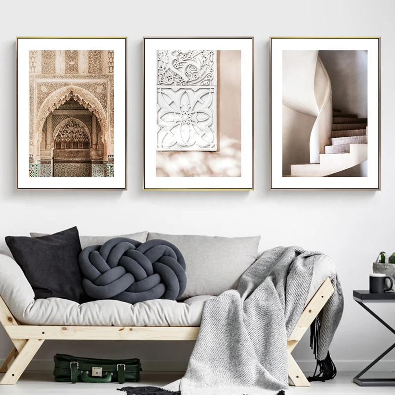 

Islamic Beige Poster Landscape Canvas Print Mosque Morocco Door Wall Art Painting Bohemia Picture Modern Home Room Decoration