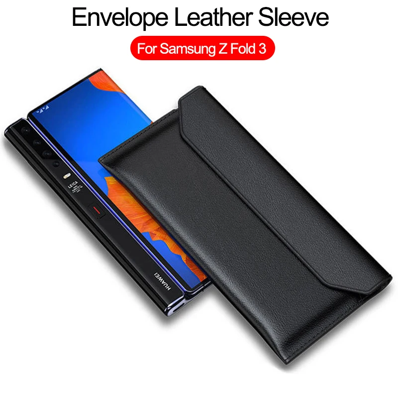 

For Samsung Galaxy Z Fold 3 2 5G Fold3 Case Cowhide Sleeve Folding Genuine Leather Wallet Protection Pouch Bag Fundas Capa