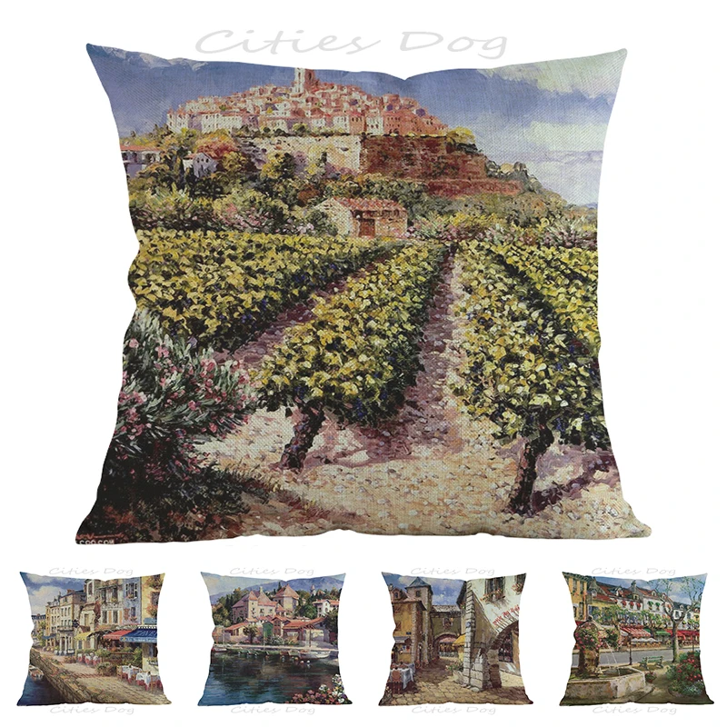 Vineyard painting art in European and American towns 45*45cm square pillow case Cushion cover bar sofa pillow cushions covers
Vineyard painting art in European and American towns 45*45cm square pillow case Cushion cover bar sofa pillow cushions covers