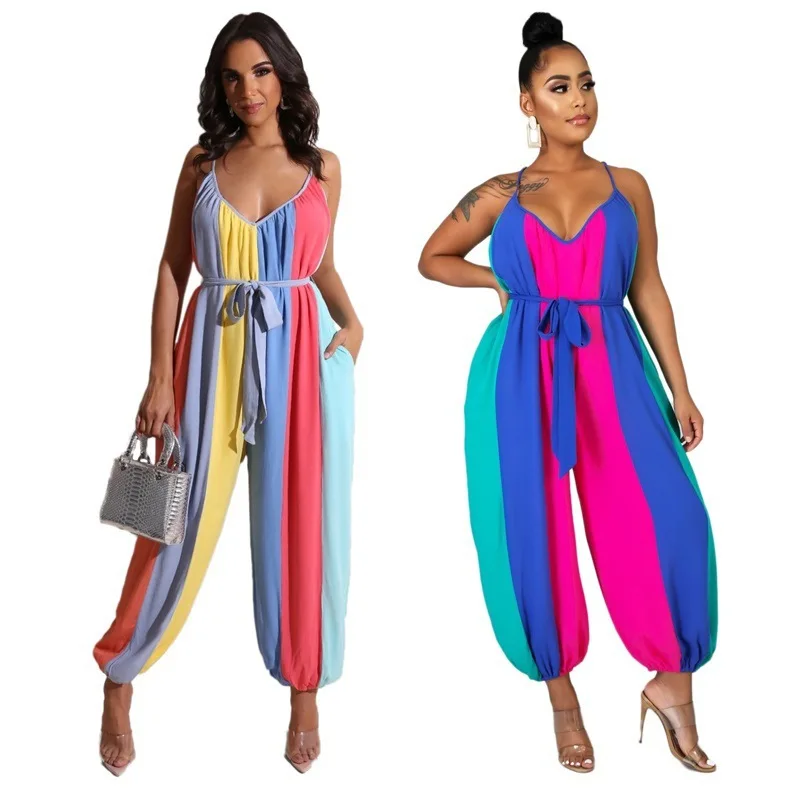 Summer 2021 New Sexy Women Sleeveless V-neck Striped Casual Long Jumpsuit Woman Jummpsuit
Summer 2021 New Sexy Women Sleeveless V-neck Striped Casual Long Jumpsuit Woman Jummpsuit