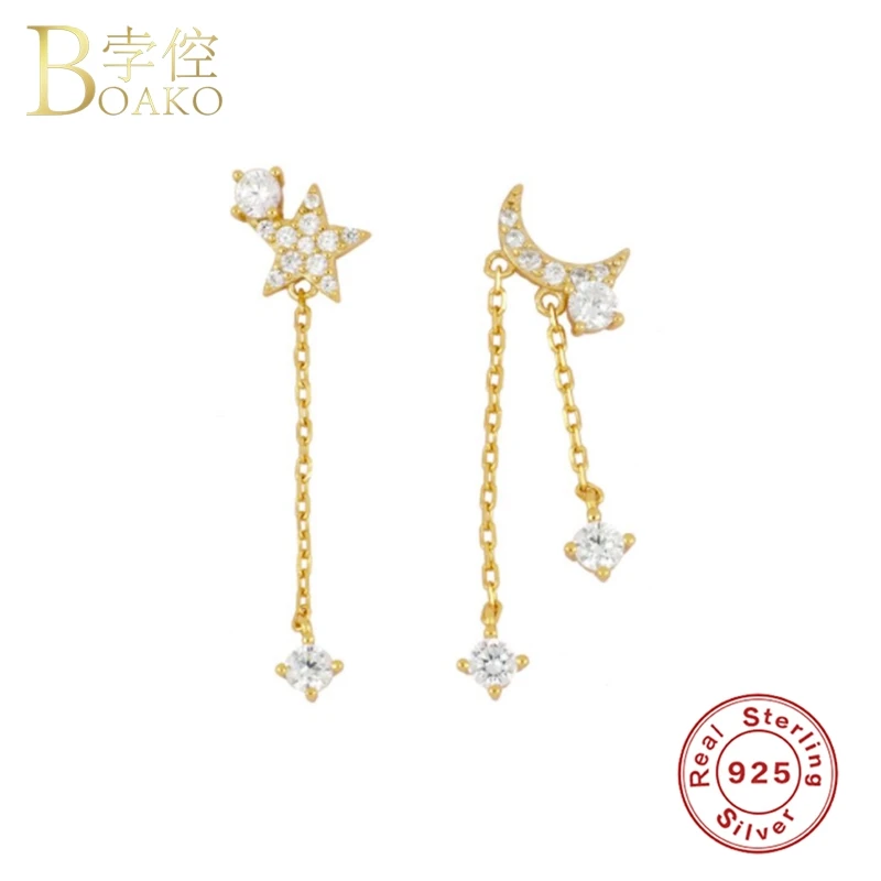 Boako S925 Sterling Silver Bohemian Star And Moon Chain Zircon Dangle Earring For Couples Lovers' Anniversary Fine Jewerly Gifts
Boako S925 Sterling Silver Bohemian Star And Moon Chain Zircon Dangle Earring For Couples Lovers' Anniversary Fine Jewerly Gifts