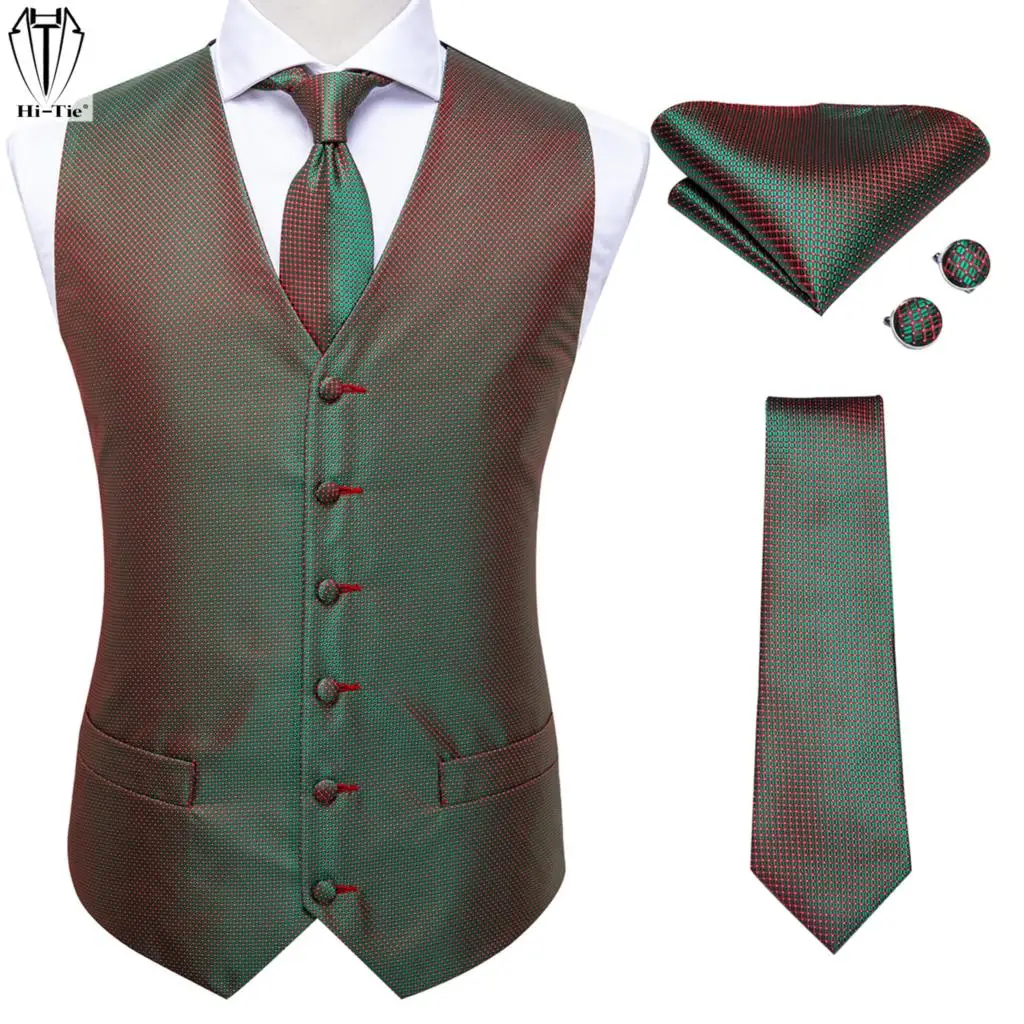 

Шелковый мужской костюм, жилетки, галстук, платок, запонки, набор, Приталенный жилет, куртка, галстук, Пейсли, Цветочный, простой, красный, син...
