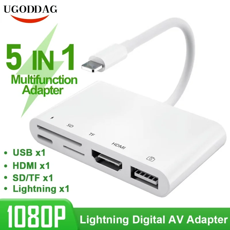 Новый преобразователь Lightning/HDMI, 1080p, кардридер для SD/TF карт для iPhone, iPad, многофункциональный адаптер, совместимый с несколькими USB-устройствам...
Новый преобразователь Lightning/HDMI, 1080p, кардридер для SD/TF карт для iPhone, iPad, многофункциональный адаптер, совместимый с несколькими USB-устройствам...