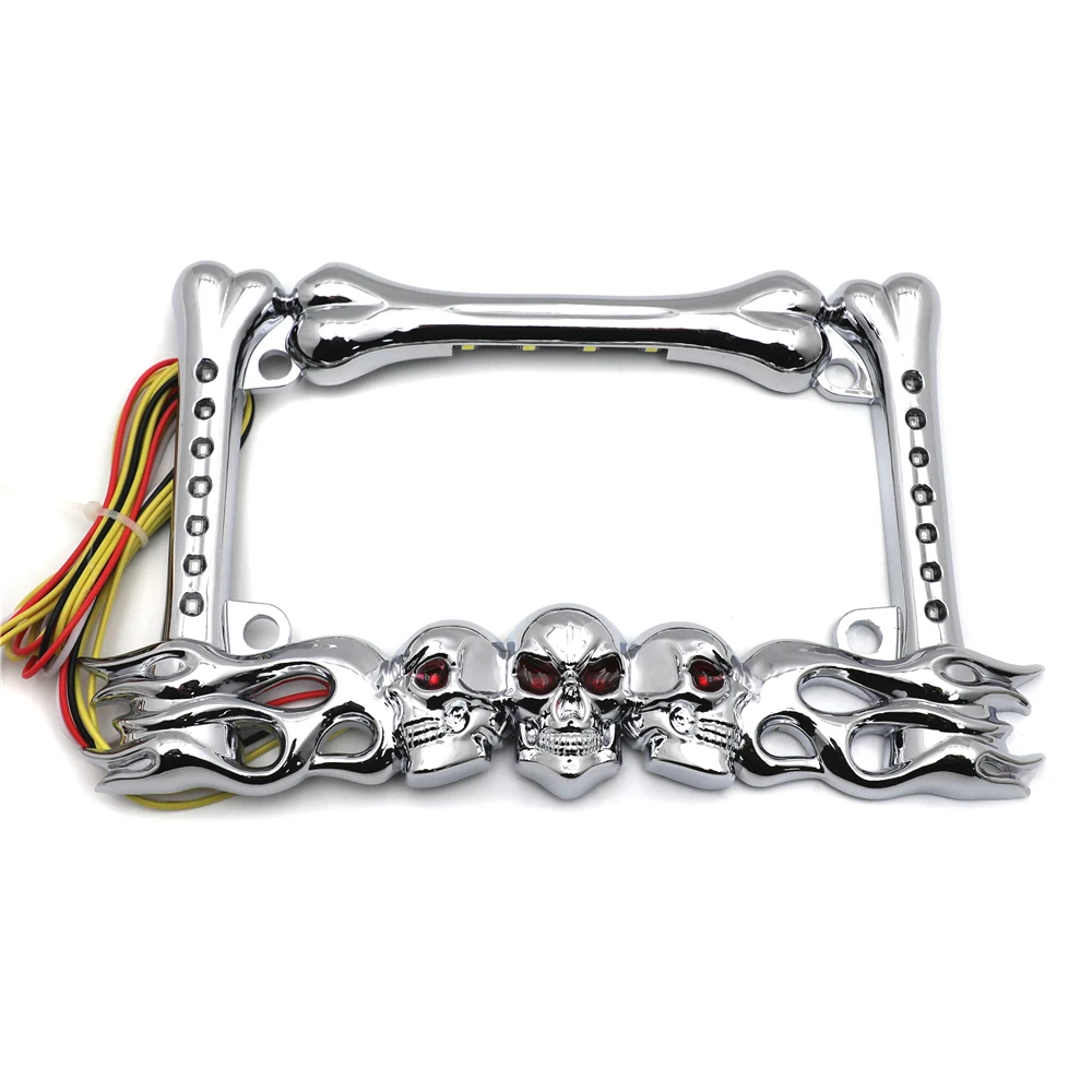 Aftermarket Motorcycle Parts Cruiser Accessories Skull & Flame Motorcycle License Plate Frame (Chrome) Black For Harley Davidson
Aftermarket Motorcycle Parts Cruiser Accessories Skull & Flame Motorcycle License Plate Frame (Chrome) Black For Harley Davidson