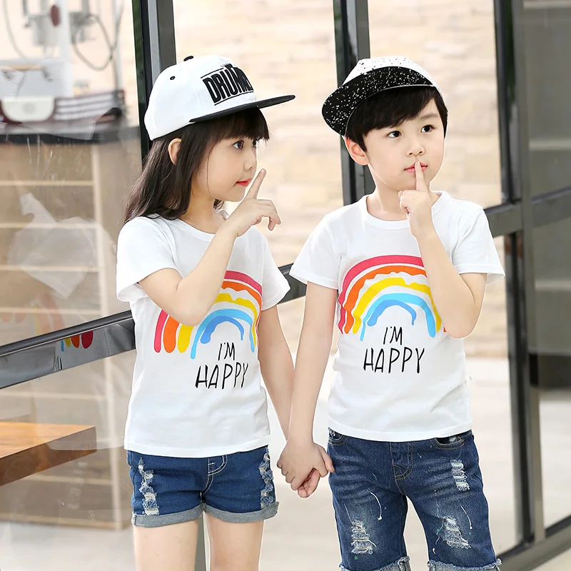 

OHMETOY Casual Unisex Children's T-shirt Kids Summer Clothes Boys and Girls Short Sleeve Cotton Top O-Neck Clothes for Children