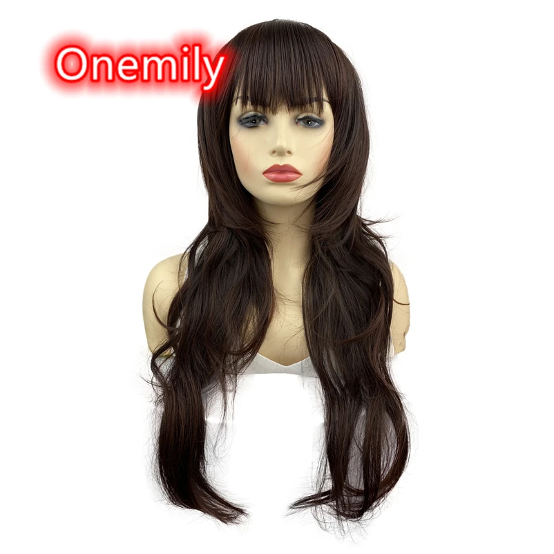 

Onemily Long Straight Layered Heat Resistant Synthetic Wigs for Women Girls Medium Auburn Theme Party Evening Out Dating Fun