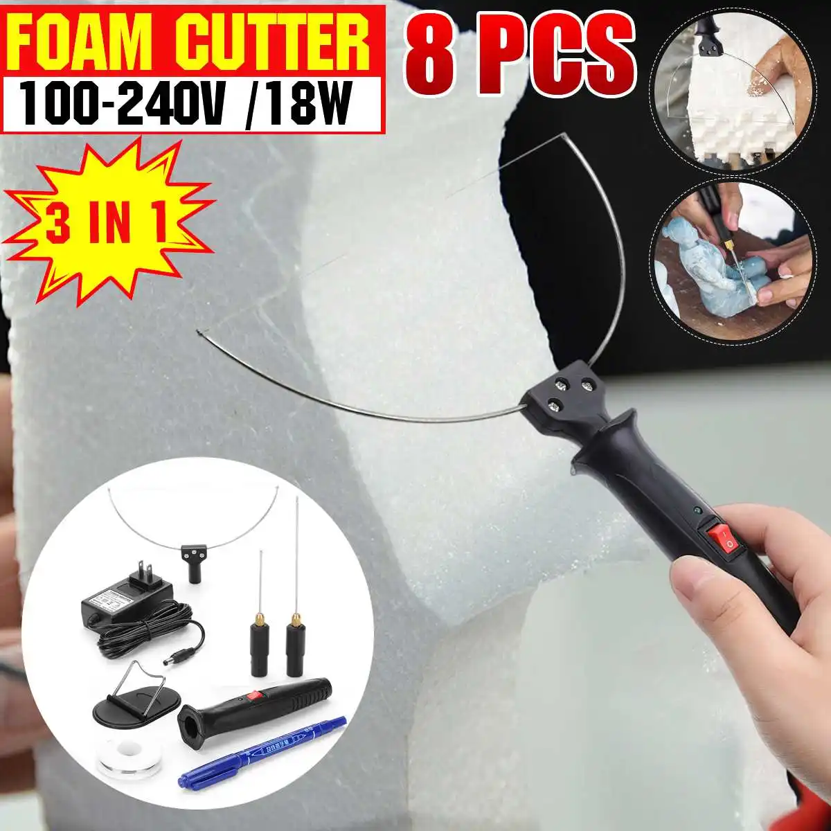 3 in 1 Electric Foam Cutter 100V-240V 18W Styrofoam Pen Cutting Machine Tools with Adapter Portable Hot Wire Foam Cutting Knife
3 in 1 Electric Foam Cutter 100V-240V 18W Styrofoam Pen Cutting Machine Tools with Adapter Portable Hot Wire Foam Cutting Knife