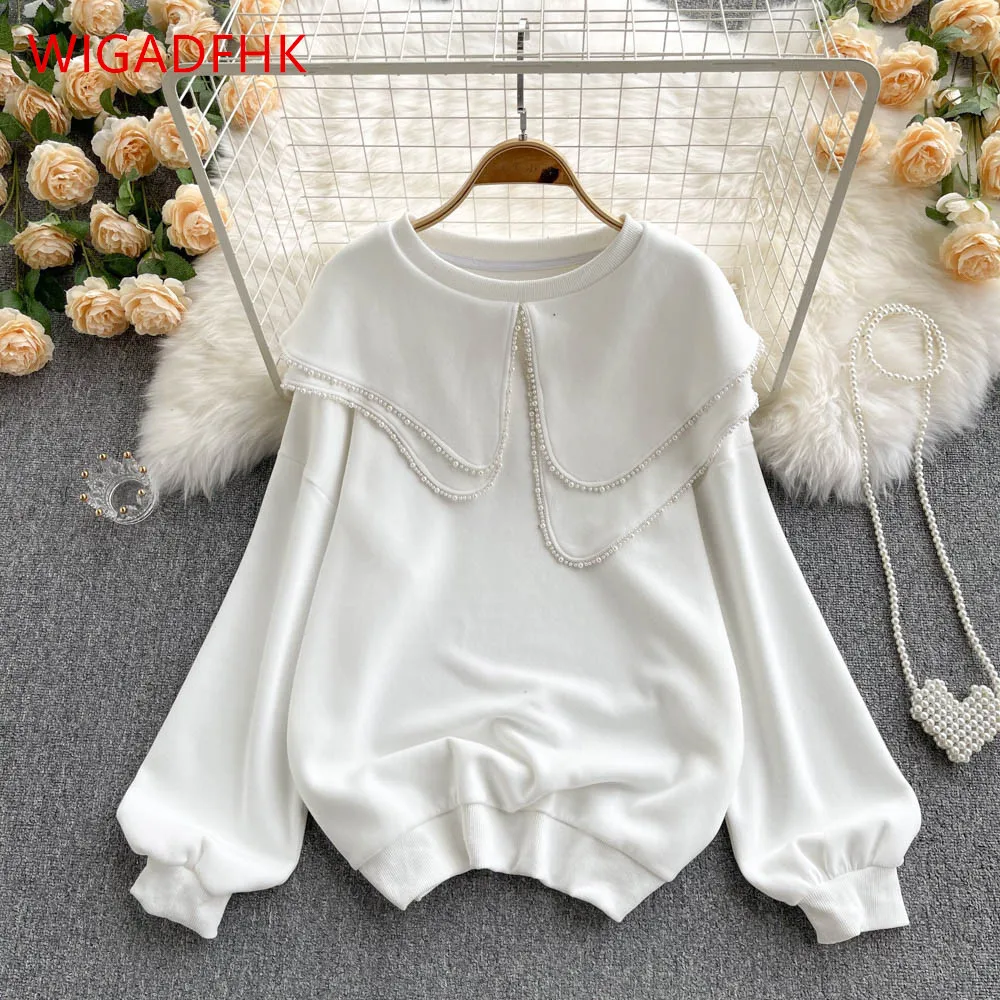 Fashion Casual Sweater Women's Autumn 2021 New Design Sense Niche Irregular Double-layer Ruffled Beaded Collar Loose Sports Top
Fashion Casual Sweater Women's Autumn 2021 New Design Sense Niche Irregular Double-layer Ruffled Beaded Collar Loose Sports Top