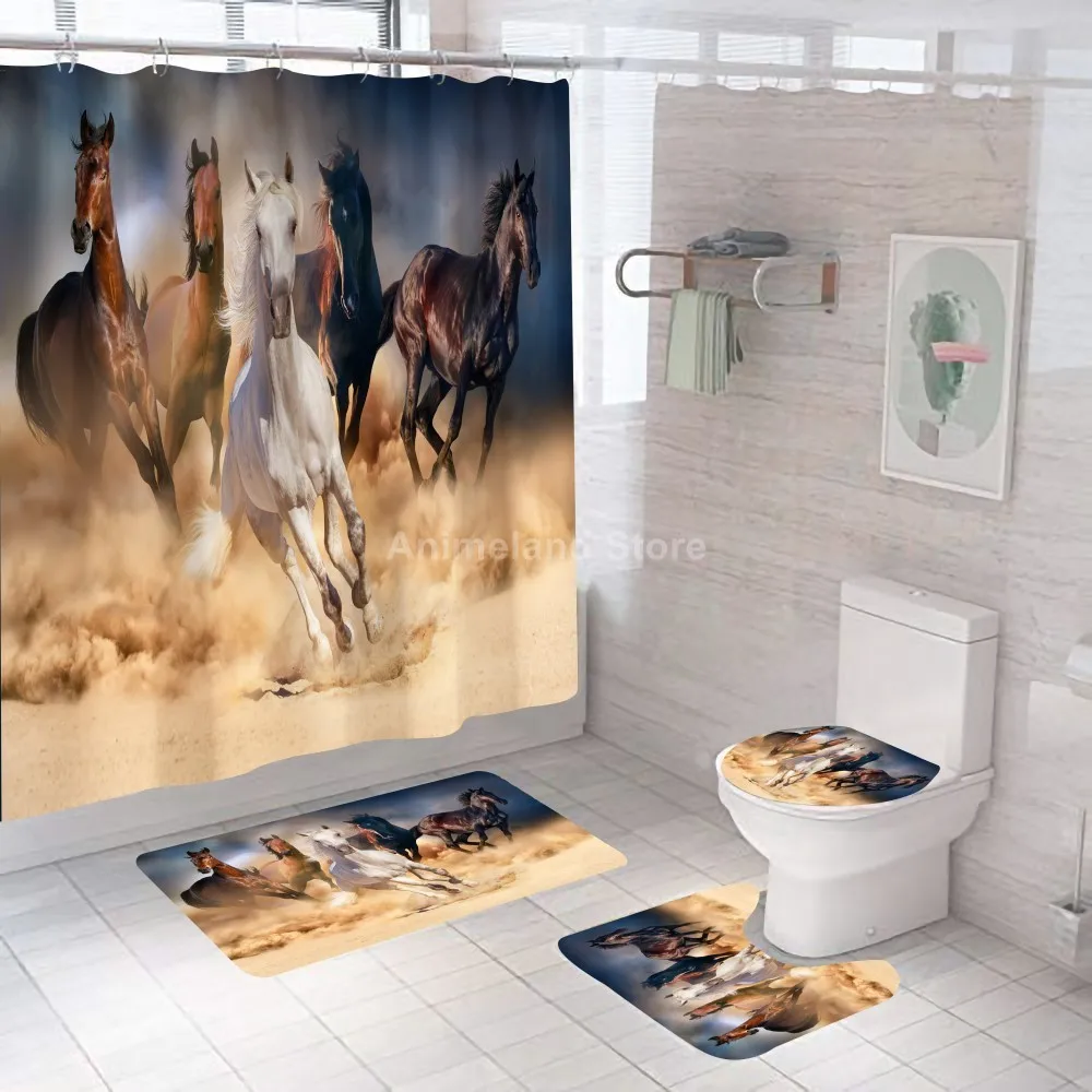 War Black Horses Shower Curtain Animal Bathroom Curtain Bath Set Toilet Cover Mat Non-Slip Washroom Rug Set Modern 180x180cm
War Black Horses Shower Curtain Animal Bathroom Curtain Bath Set Toilet Cover Mat Non-Slip Washroom Rug Set Modern 180x180cm
