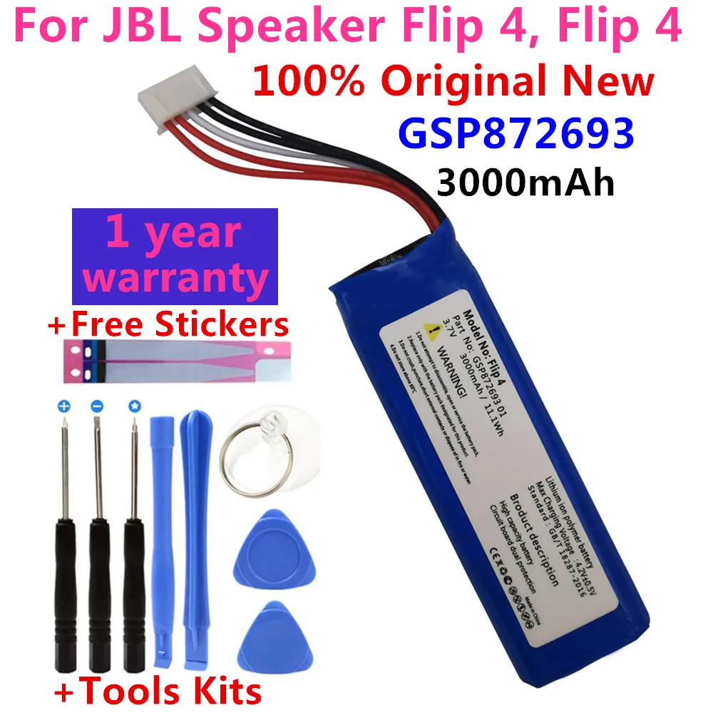 New 3.7V 3000mAh Battery GSP872693 01 Rechargeable Battery Pack for JBL Speaker Flip 4, Flip 4 Special Edition battery 
New 3.7V 3000mAh Battery GSP872693 01 Rechargeable Battery Pack for JBL Speaker Flip 4, Flip 4 Special Edition battery