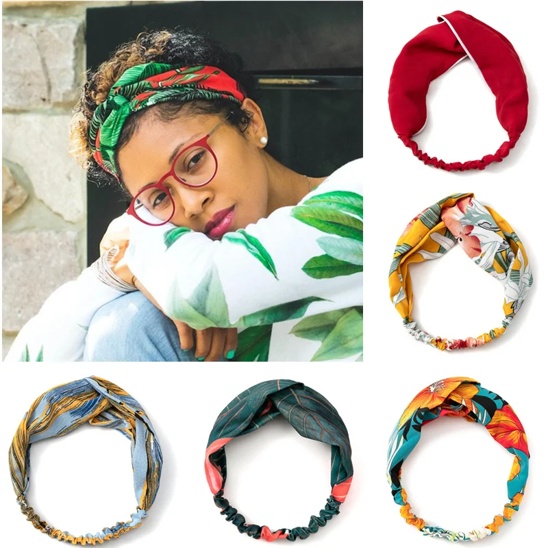 

2021 New Design Fashion Women Summer Style Headbands Bohemian Girl Cross Turban Bandage Bandanas Hairbands Hair Accessories