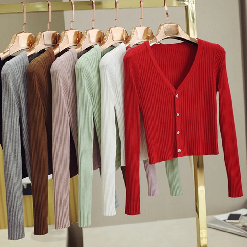 Womens Autumn Single-breated Slim Short Sweater Solid Rib Knitted Cardigan V Neck Stretch OL Knitwear Spring Knit Top Outerwear
Womens Autumn Single-breated Slim Short Sweater Solid Rib Knitted Cardigan V Neck Stretch OL Knitwear Spring Knit Top Outerwear