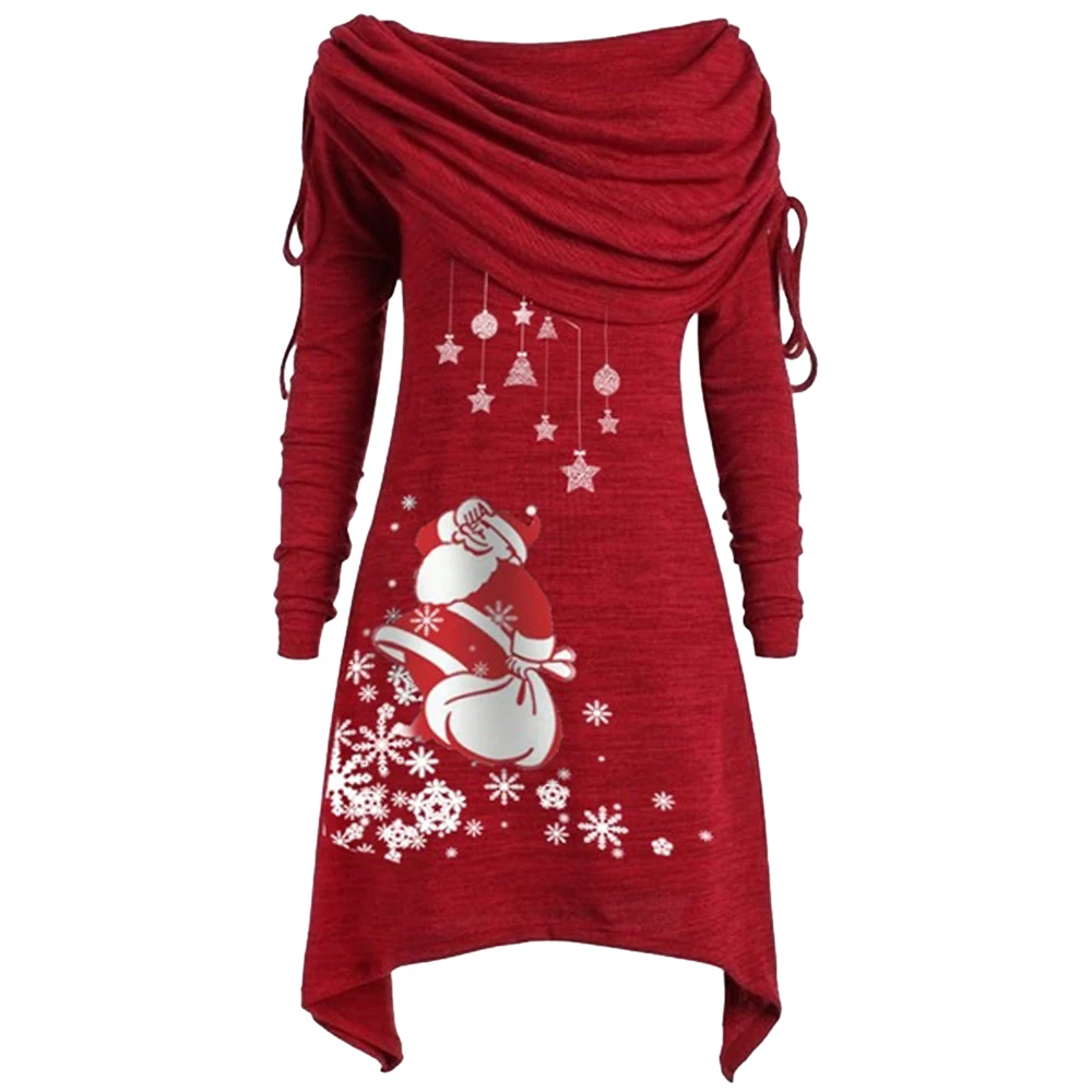 Женское платье с длинным рукавом и принтом Дед Мороз|Женские толстовки свитшоты|