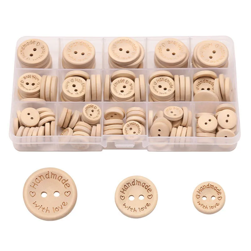 140PCs/Box Natural Color Round 2-Holes Mixed Handmade With Love Wood Buttons Sewing Scrapbooking DIY Card Clothes Making Buttons
140PCs/Box Natural Color Round 2-Holes Mixed Handmade With Love Wood Buttons Sewing Scrapbooking DIY Card Clothes Making Buttons