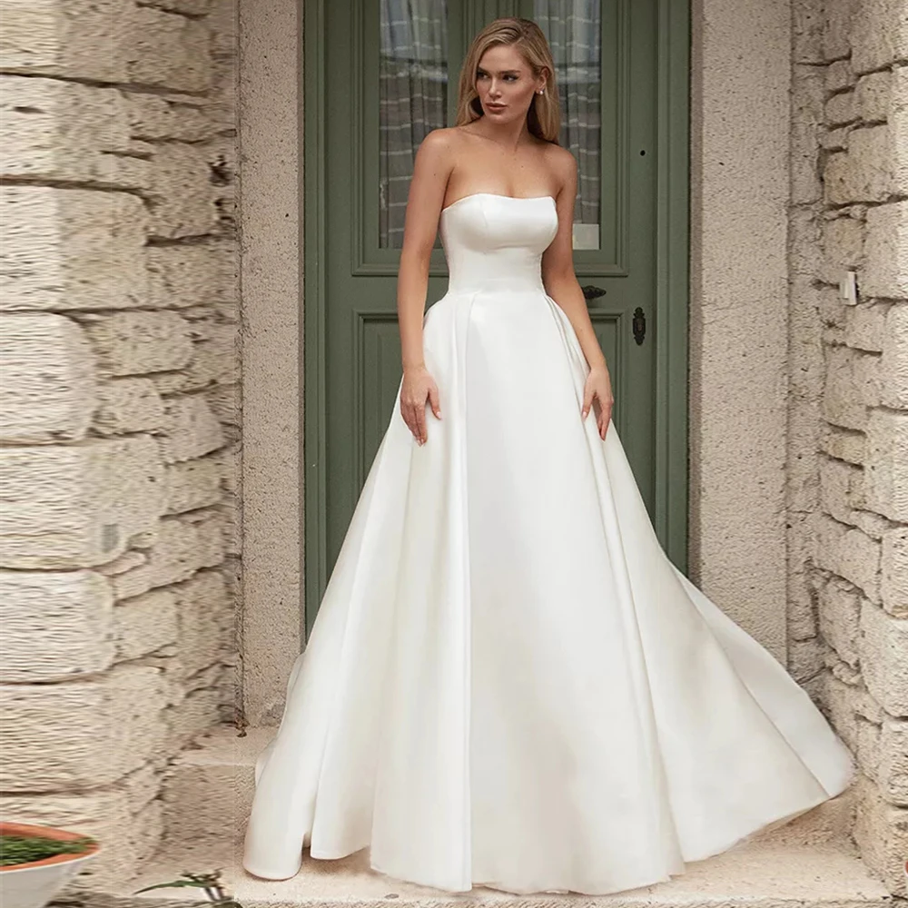 Simple Ivory Satin Beach Wedding Dresses A Line Bridal Dress Zipper Back Boho Bride Party Gowns Princess
Simple Ivory Satin Beach Wedding Dresses A Line Bridal Dress Zipper Back Boho Bride Party Gowns Princess