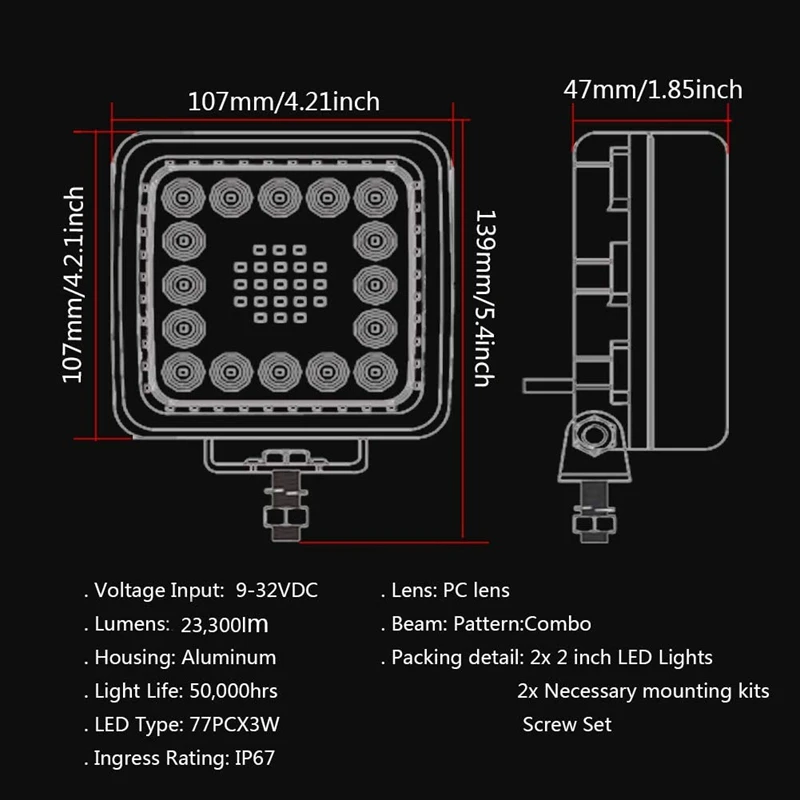 Square Work Light, LED Strip Light, 4-Inch Beam Side Spotlight, with 16 LED Light for Off-Road Truck ATV UTV SUV Tractor
Square Work Light, LED Strip Light, 4-Inch Beam Side Spotlight, with 16 LED Light for Off-Road Truck ATV UTV SUV Tractor