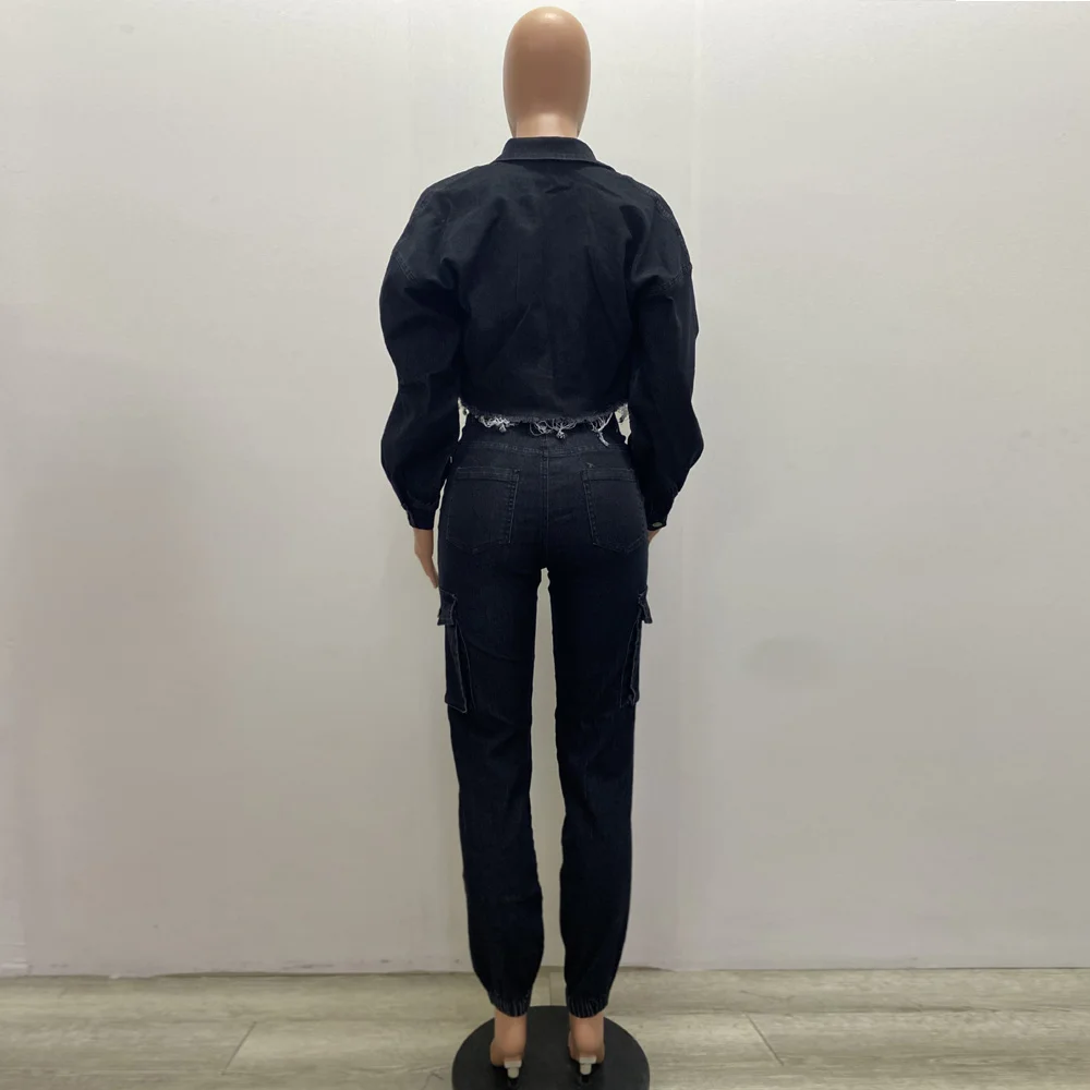 Autumn Winter Sexy Denim Two Piece Set Women Fashion V Neck Long Sleeve Exposed Navel Top + High Waist Pencil Pants 2 Piece Sets
Autumn Winter Sexy Denim Two Piece Set Women Fashion V Neck Long Sleeve Exposed Navel Top + High Waist Pencil Pants 2 Piece Sets