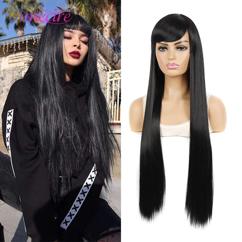 Long Black Wig With Bangs Synthetic Smooth Silk Straight Wigs For Black Women Thick Synthetic Hair Full Machine Made Wigs
Long Black Wig With Bangs Synthetic Smooth Silk Straight Wigs For Black Women Thick Synthetic Hair Full Machine Made Wigs