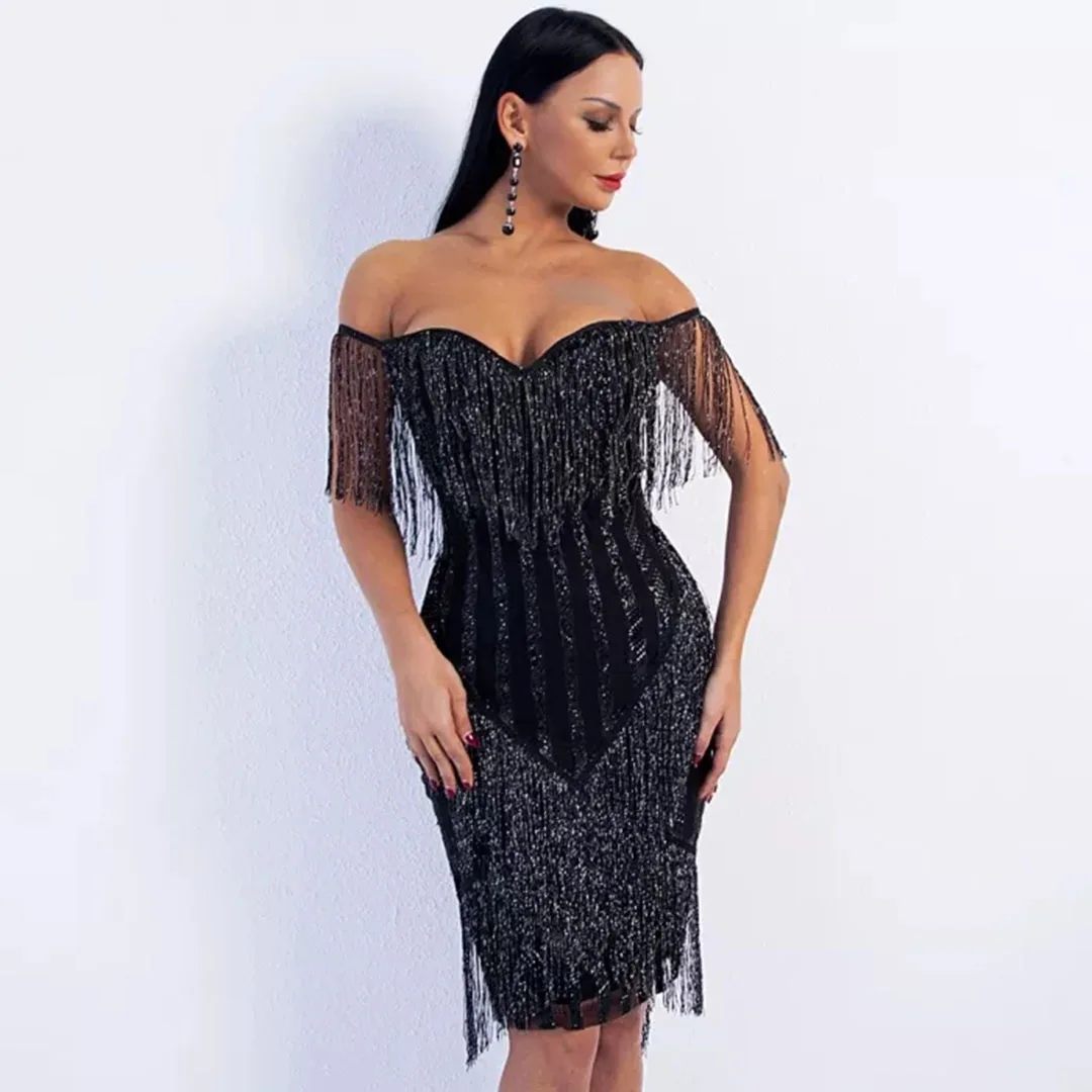 Sexy Off the Shoulder Striped Glitter Tassel Dress Summer Slash Neck Sleeveless Party Dresses Women Evening Elegant Fringe Gowns
Sexy Off the Shoulder Striped Glitter Tassel Dress Summer Slash Neck Sleeveless Party Dresses Women Evening Elegant Fringe Gowns