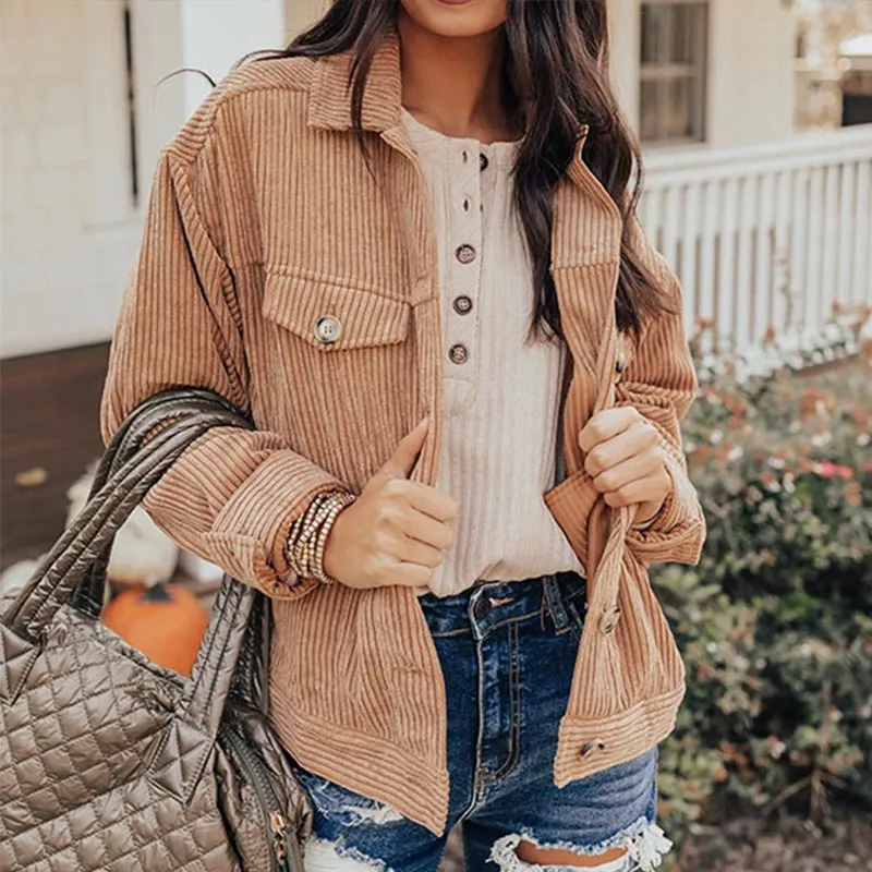 Corduroy long-sleeved jacket, women's fashion casual, lapel single-breasted short jacket, retro long-sleeved cardigan jacket
Corduroy long-sleeved jacket, women's fashion casual, lapel single-breasted short jacket, retro long-sleeved cardigan jacket