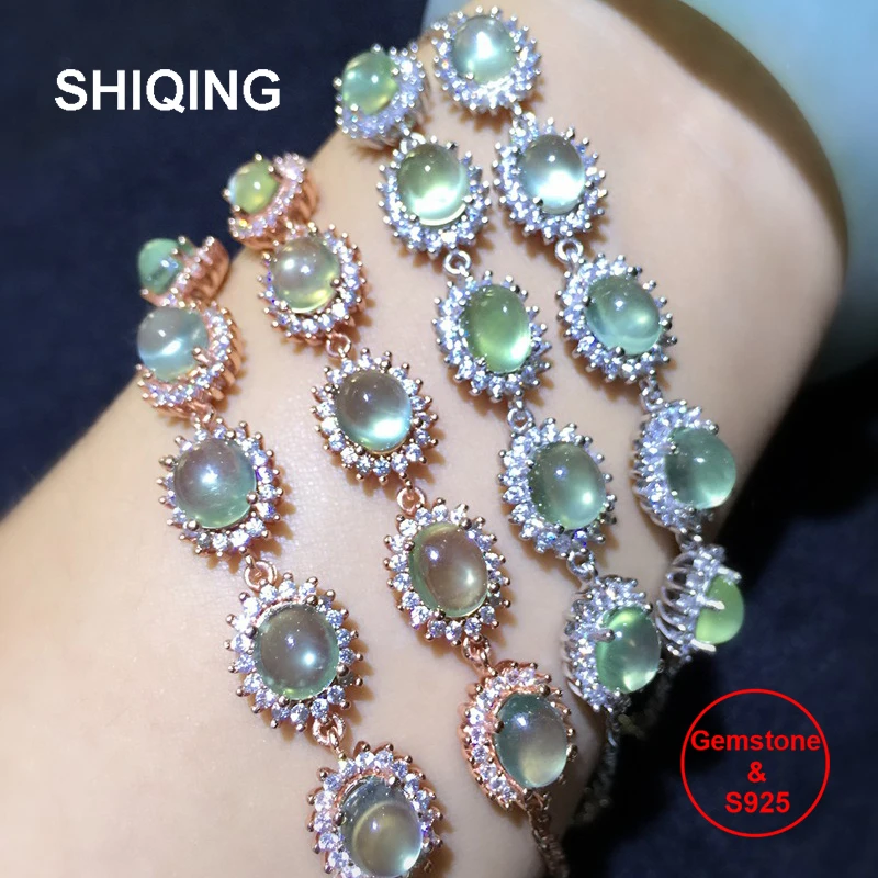SHIQING Hot sale green nature Prehnite 6*8mm 925 sterling silver flower bracelet for women 18+3cm
SHIQING Hot sale green nature Prehnite 6*8mm 925 sterling silver flower bracelet for women 18+3cm