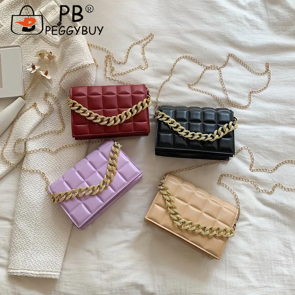 Fashion Women PU Leather Lattice Pattern Shoulder Crossbody Bag with Thick Metal Chain Casual Solid Color Thread Quilted Handbag
Fashion Women PU Leather Lattice Pattern Shoulder Crossbody Bag with Thick Metal Chain Casual Solid Color Thread Quilted Handbag