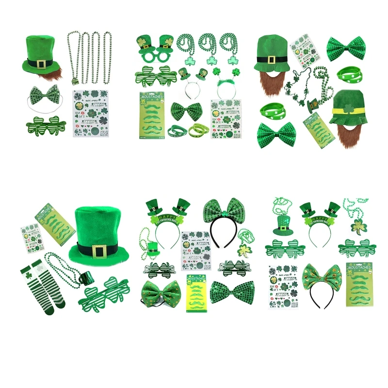 Eire Patrick's Day Accessories Party Suit Decor Set Irish Hat Green Bow Hair Ring Shamrock Glasses Clover Socks Hairband
Eire Patrick's Day Accessories Party Suit Decor Set Irish Hat Green Bow Hair Ring Shamrock Glasses Clover Socks Hairband