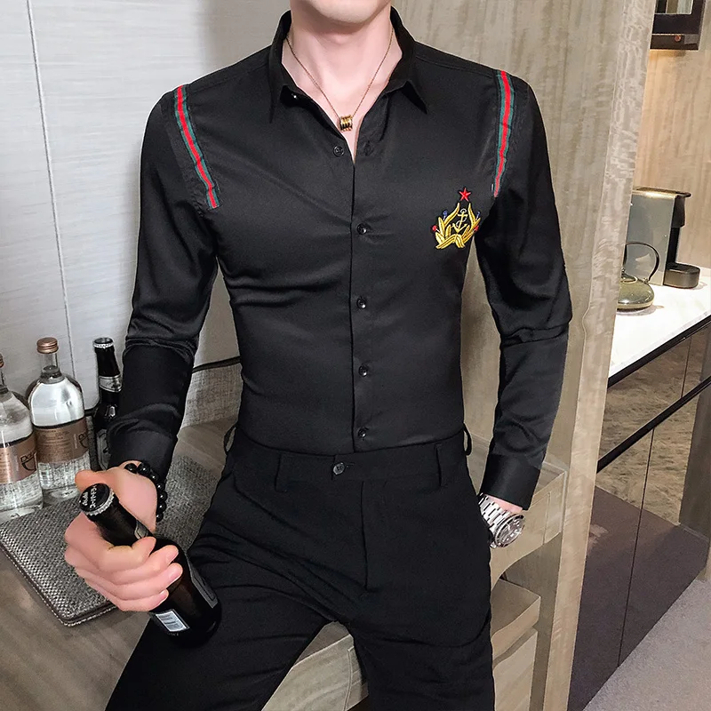 Camisas Homme Gold Embroidered Shirt Spring Men's Long Sleeve Slim Fit Streetwear Fashion Nightclub Stage Clothing 5XL Hot Sale
Camisas Homme Gold Embroidered Shirt Spring Men's Long Sleeve Slim Fit Streetwear Fashion Nightclub Stage Clothing 5XL Hot Sale