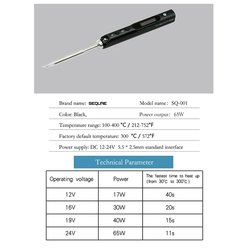 SEQURE SQ-001 Electric Soldering Iron Mini Smart Portable 65W Soldering Iron FPV Drone Soldering 
SEQURE SQ-001 Electric Soldering Iron Mini Smart Portable 65W Soldering Iron FPV Drone Soldering