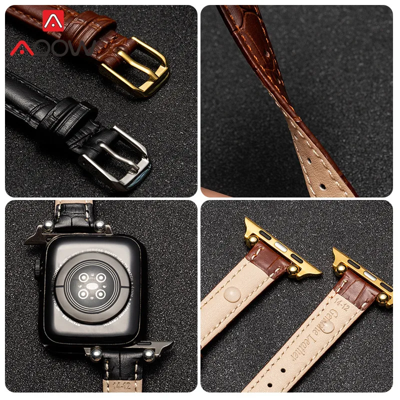 Ремешок из натуральной кожи для Apple Watch iwatch 6 5 4 3 2 SE тонкий сменный Браслет с