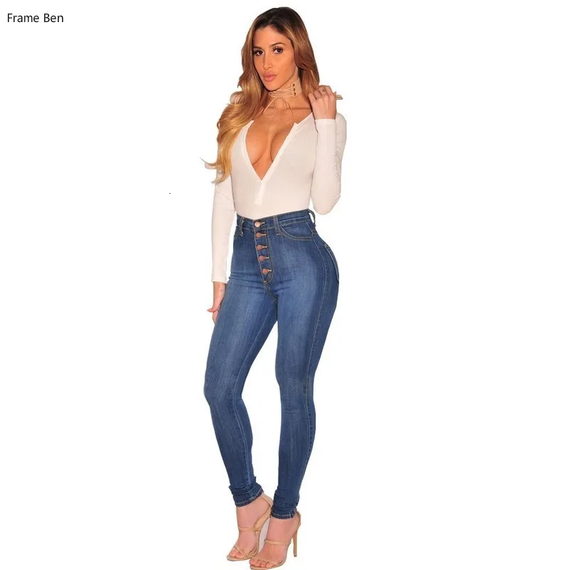 Эластичные джинсы с высокой талией женские эластичные большого размера