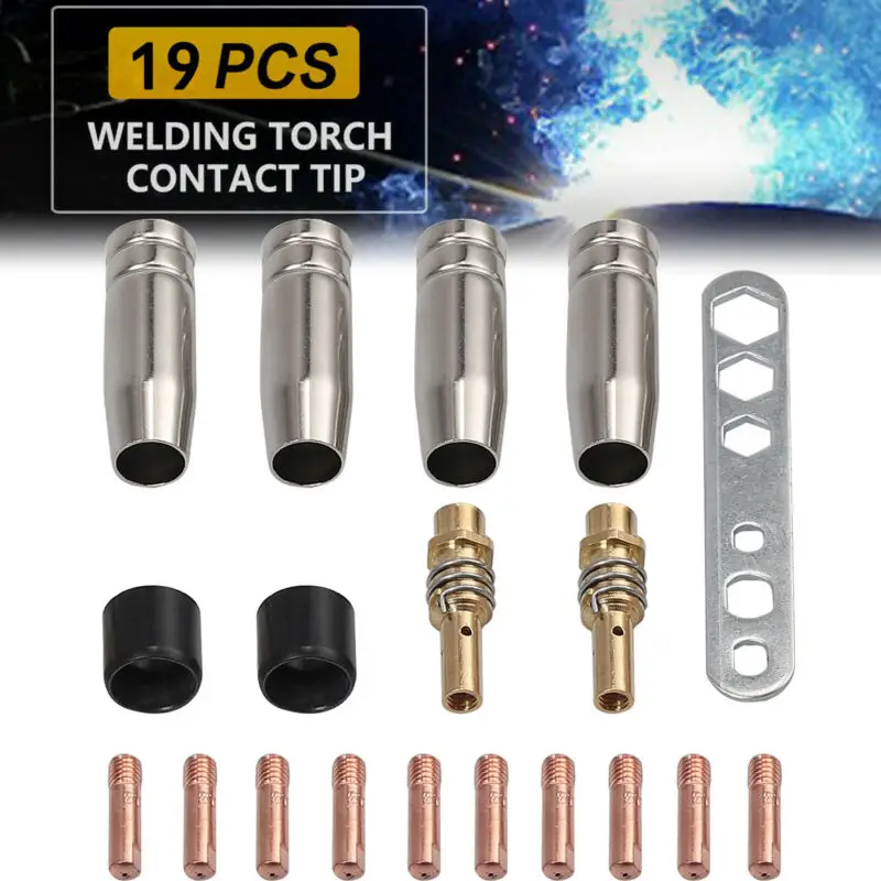 19pcs/set Mig Welding Nozzle Welder Torch Tip Accessories Copper Conductivity For Binzel 15Ak High Quality Welding Tool Parts
19pcs/set Mig Welding Nozzle Welder Torch Tip Accessories Copper Conductivity For Binzel 15Ak High Quality Welding Tool Parts