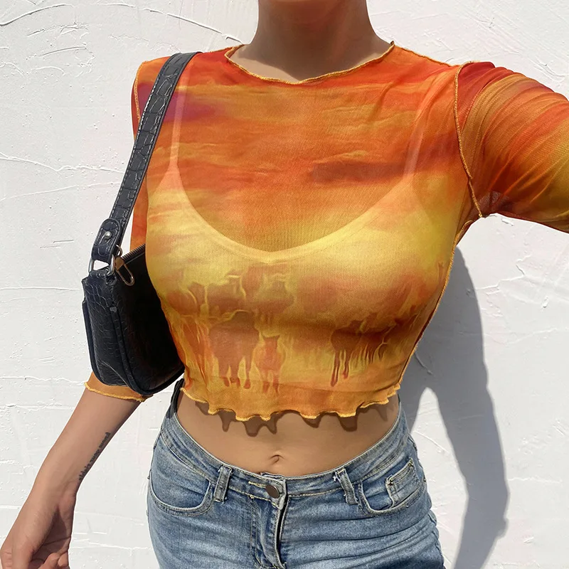 Momoland Gauze Tie Dye Women Spring Summer Top Long Sleeve Shirt Y2k Aesthetic Sexy See Through T-shirt Egirl Grunge Casual Girl 
Momoland Gauze Tie Dye Women Spring Summer Top Long Sleeve Shirt Y2k Aesthetic Sexy See Through T-shirt Egirl Grunge Casual Girl