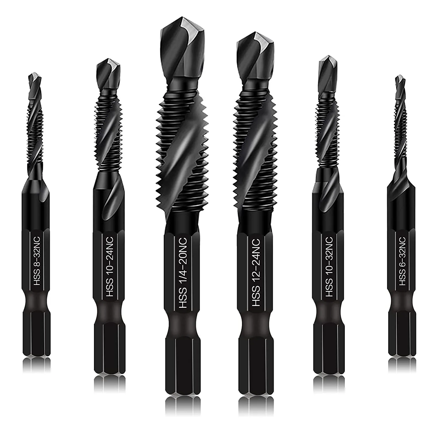 6pcs 1/4" SAE Hex Shank Taps Bit 4/8/10-32NC Set Screw Tapping With Anti-Rust Black Coating Hand Tool Sets
6pcs 1/4" SAE Hex Shank Taps Bit 4/8/10-32NC Set Screw Tapping With Anti-Rust Black Coating Hand Tool Sets