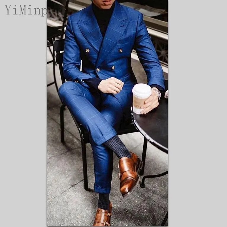 Blue Plaid Men Suits Peaked Lapel Double Breasted Blazer Jacket Men Tuxedos Groom Wedding Suits 2 Piece Coat Pant
Blue Plaid Men Suits Peaked Lapel Double Breasted Blazer Jacket Men Tuxedos Groom Wedding Suits 2 Piece Coat Pant