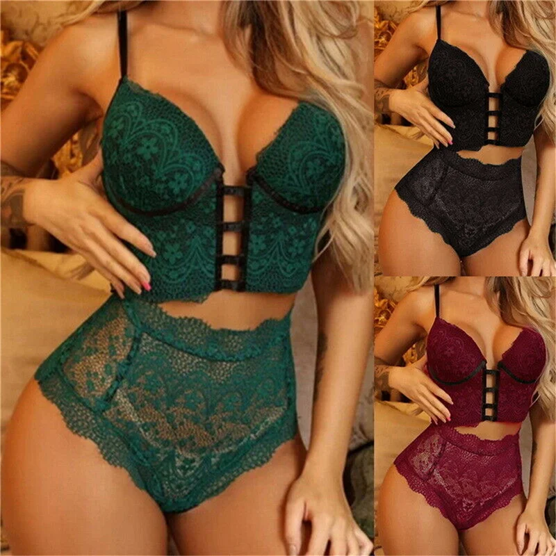 

Women Lace Lingerie Sexy Bra High Waist Knickers Pantie Underwear Nightwear Set New Arrival 2021