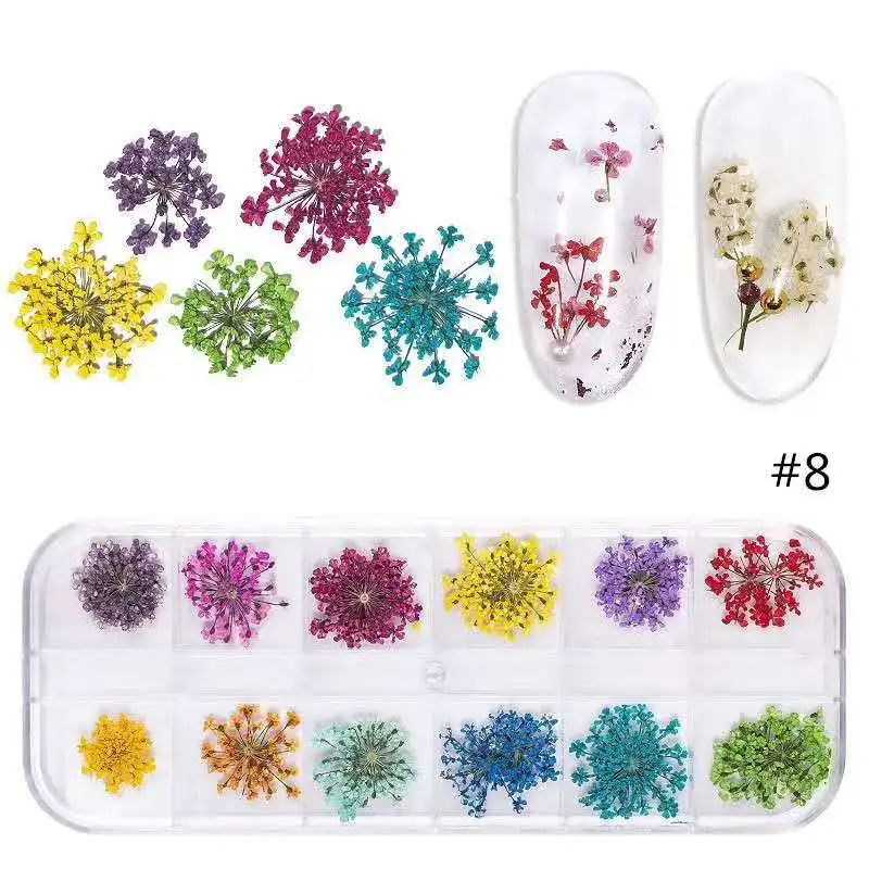 

12 Jars Mix Dried Flowers Nail Decorations Jewelry Natural Floral Leaf Stickers 3D Nail Art Designs Polish Manicure Accessories
