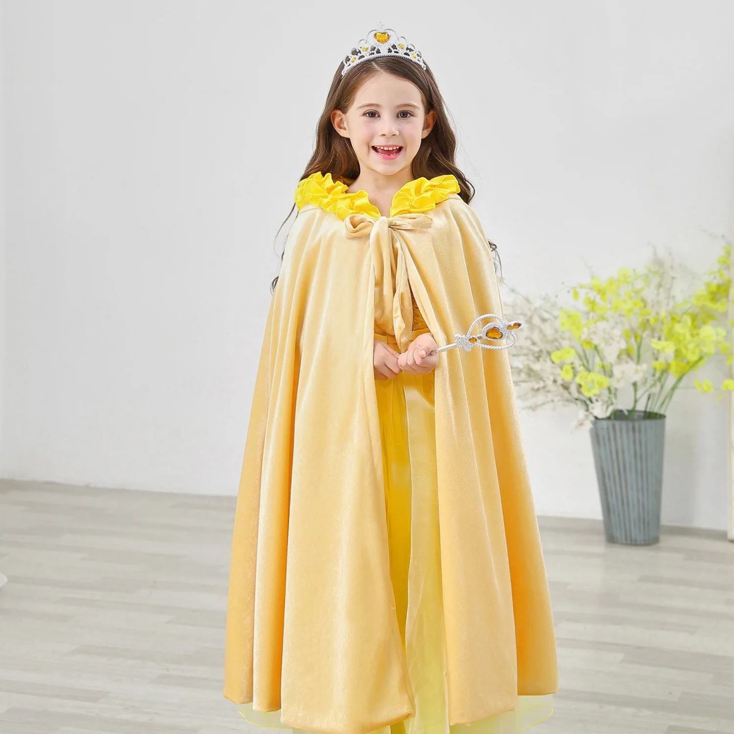 Children Girls Cosplay Velvet Hooded Princess Cloak Floor Length Winter Autumn Fancy Fairy Cape princess Dress Up | Детская одежда и