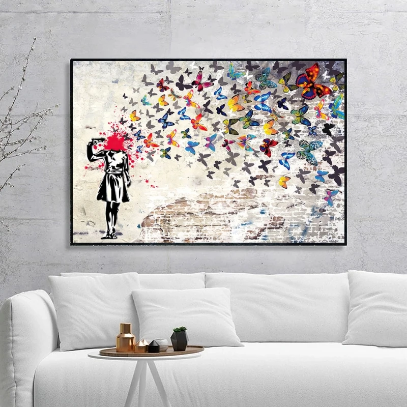 Banksy Artwork Girl with Butterfly Canvas Paintings on The Wall Abstract Horse Riding Pictures Prints for Modern Home Room Decor
Banksy Artwork Girl with Butterfly Canvas Paintings on The Wall Abstract Horse Riding Pictures Prints for Modern Home Room Decor