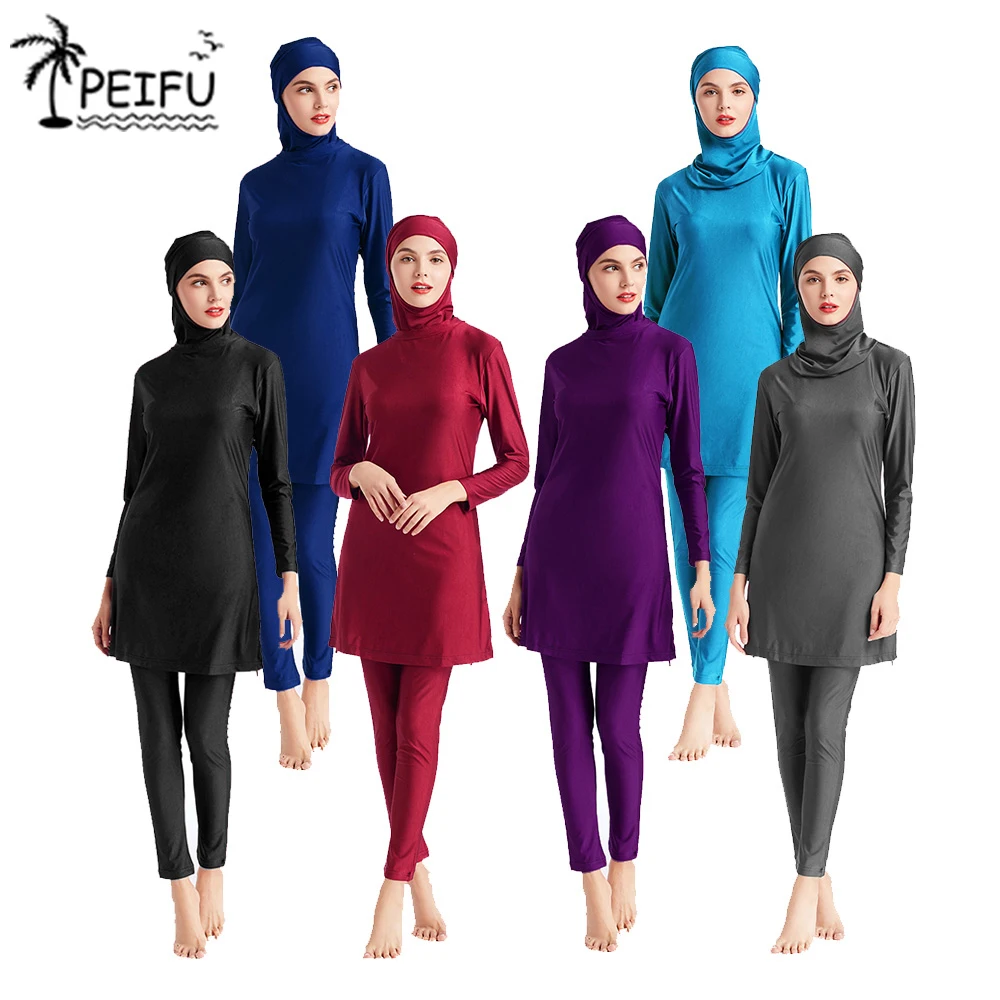 Скромные купальники PEIFU из трех частей консервативные однотонные Большие