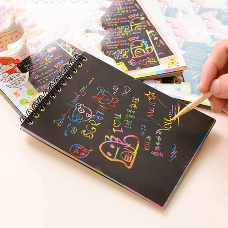 Children Black Paper Colorful Scratch Note Drawing Toys Creative DIY Painting Drawing Coils Book Notebook Toys For Children
Children Black Paper Colorful Scratch Note Drawing Toys Creative DIY Painting Drawing Coils Book Notebook Toys For Children