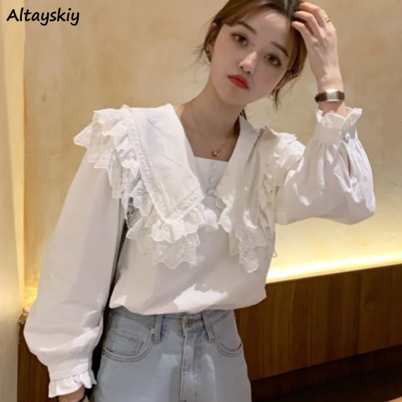 Рубашка женская с матросским воротником, белая кружевная блузка в стиле Харадзюку, Студенческая Милая универсальная свободная классическа...
Рубашка женская с матросским воротником, белая кружевная блузка в стиле Харадзюку, Студенческая Милая универсальная свободная классическа...