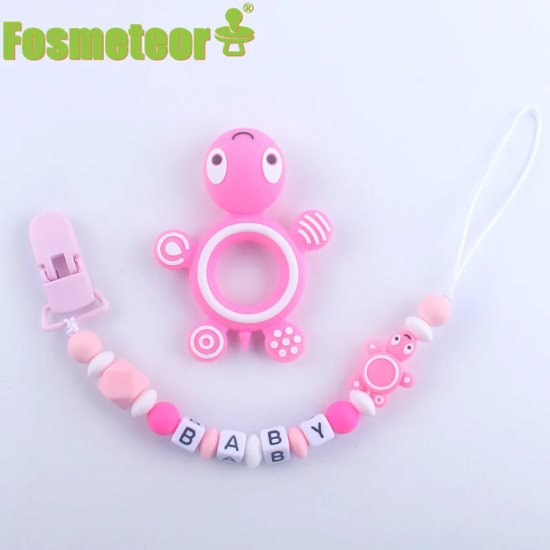 

Fosmeteor Personalised Name Silicone Turtle Beads Pacifier Clip Chain For Baby Teething Soother Chew Dummy Chain Clips Set