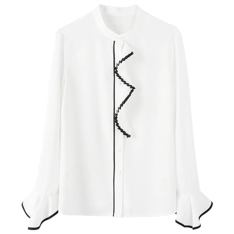 The new dress straight chic bump color collar lotus leaf sleeve OL commuter chiffon unlined upper garment of female temperament
The new dress straight chic bump color collar lotus leaf sleeve OL commuter chiffon unlined upper garment of female temperament