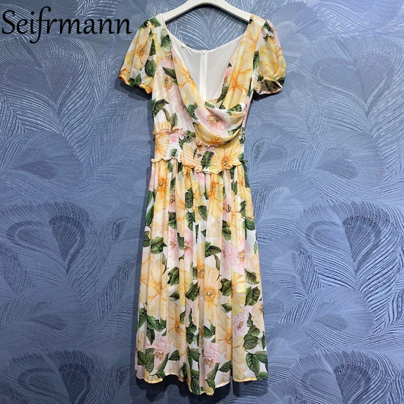 Seifrmann New 2021 Summer Women Fashion Designer Party Long Dress Lantern Sleeve Ruffles Elastic Waist Floral Print Ladies Dress
Seifrmann New 2021 Summer Women Fashion Designer Party Long Dress Lantern Sleeve Ruffles Elastic Waist Floral Print Ladies Dress