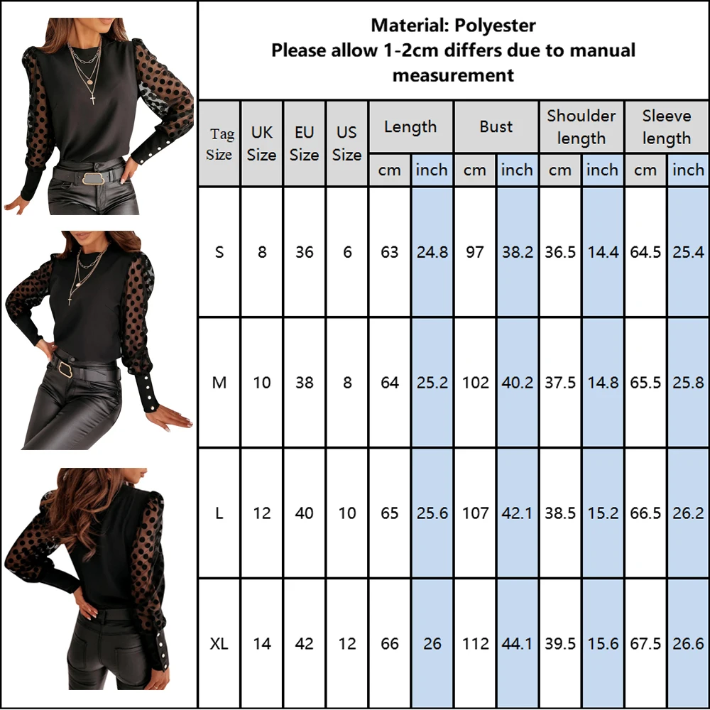 Polka Dot Patchwork Women Blouse Puff Long Sleeve Casual Tops Button Solid Shirt for Lady Round Neck Female Stitching Blouse D30
Polka Dot Patchwork Women Blouse Puff Long Sleeve Casual Tops Button Solid Shirt for Lady Round Neck Female Stitching Blouse D30