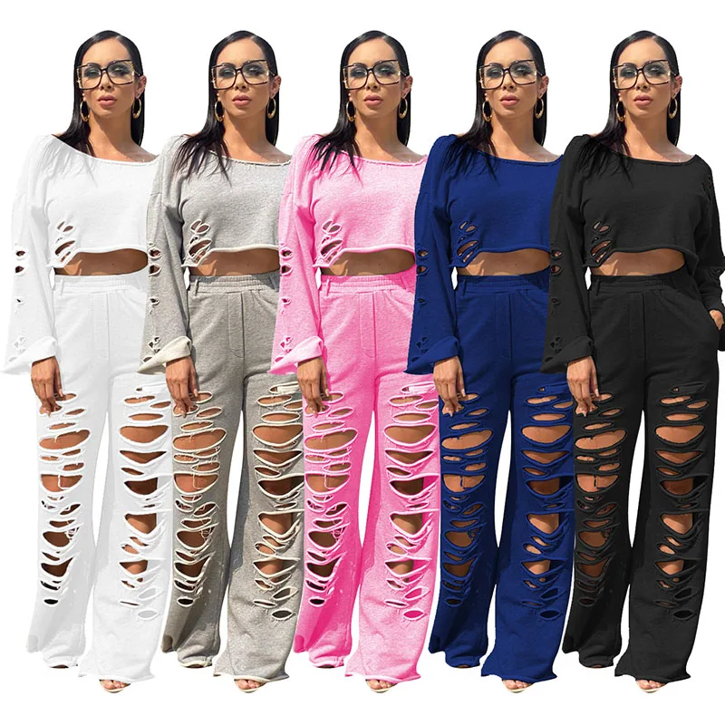 2020 Autumn New Suit European and American Women's Hot Selling Solid Color Jumper Hole Bell-bottom Pants Two-Piece Set 
2020 Autumn New Suit European and American Women's Hot Selling Solid Color Jumper Hole Bell-bottom Pants Two-Piece Set